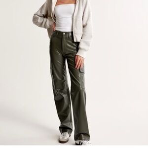 Abercrombie & Fitch Women's Olive Green Leather Cargo Pants